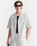 Chemise à manches courtes en crochet rayée crème coupe décontractée pour homme
