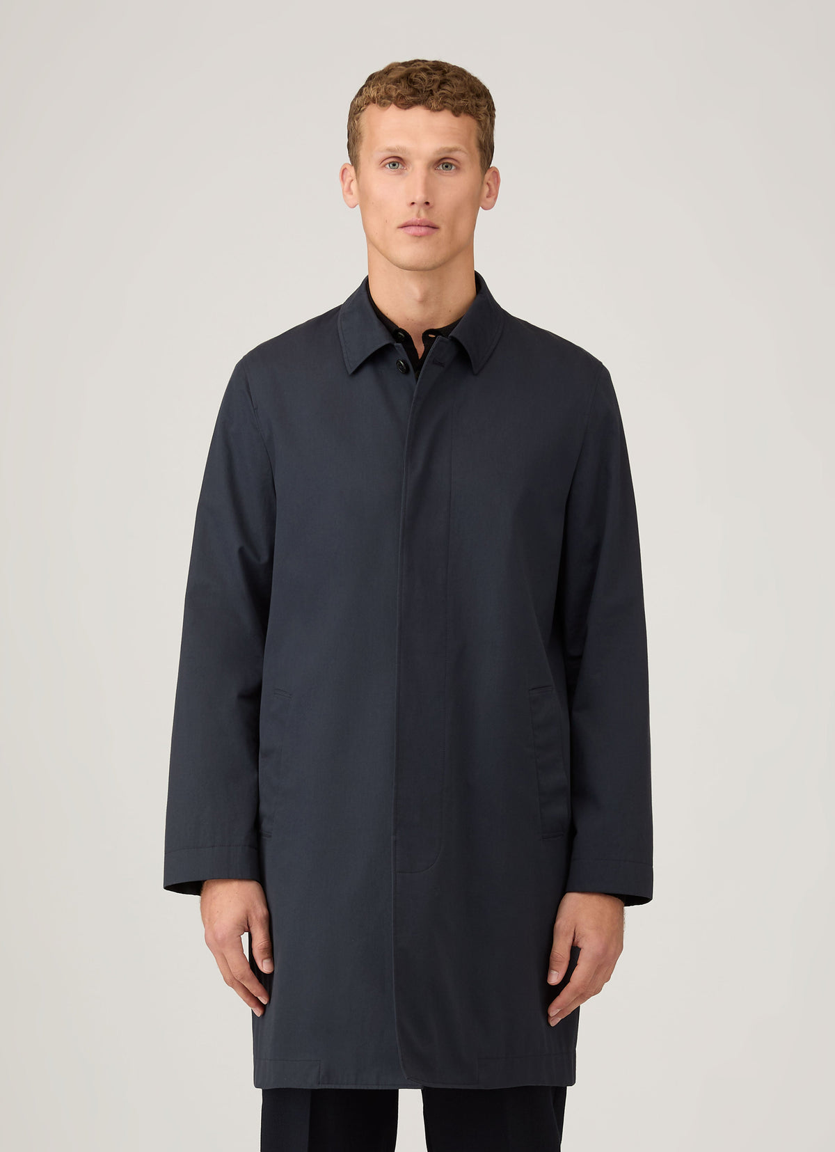 Imperméable en coton, bleu marine, doublé, manteau long