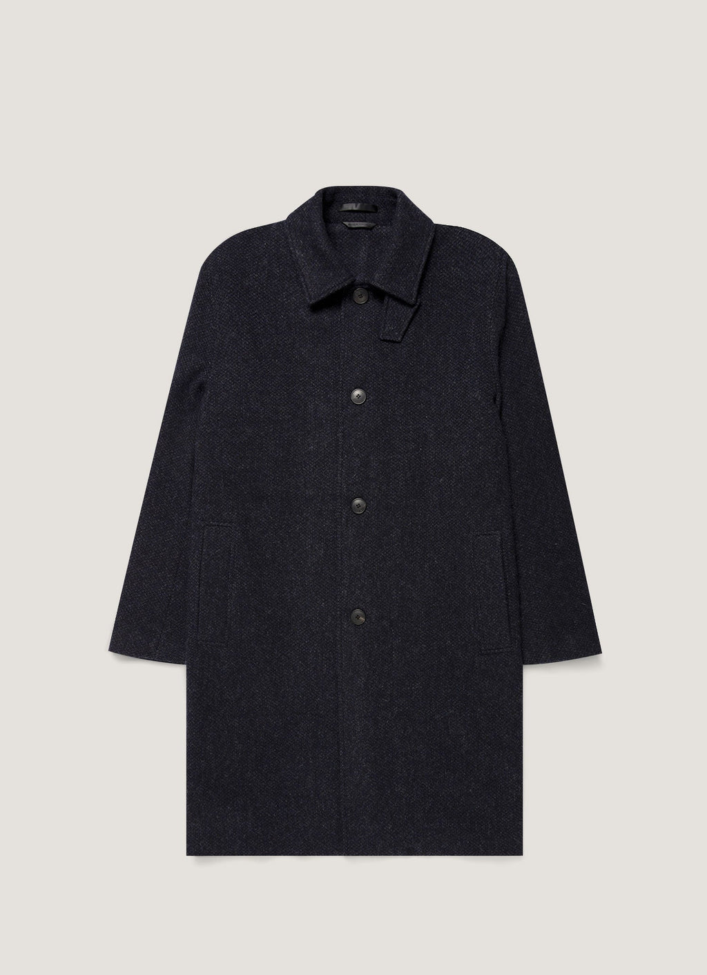 Pardessus droit en agneau, tweed marine, boutons en corne
