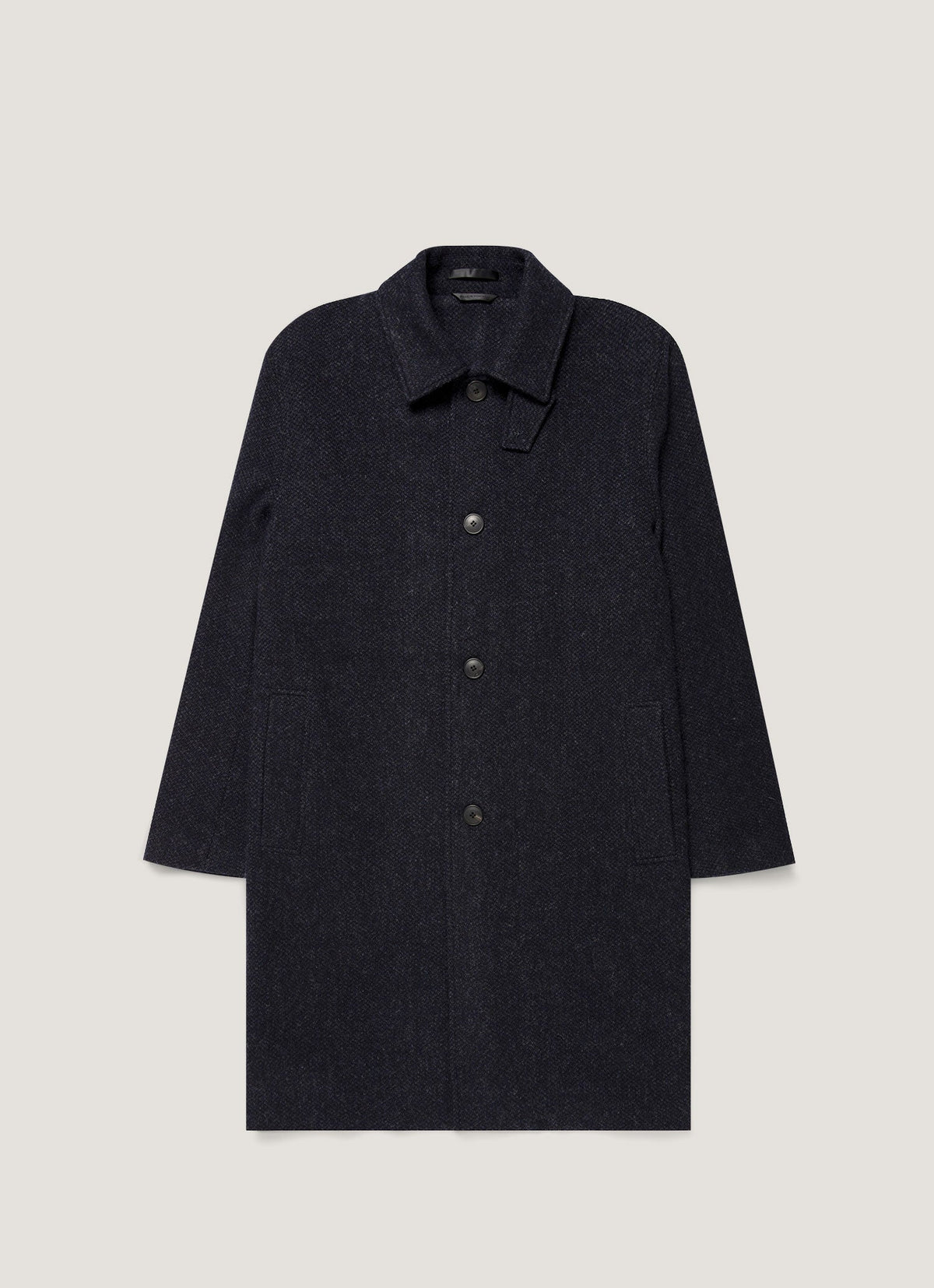 Pardessus droit en agneau, tweed marine, boutons en corne