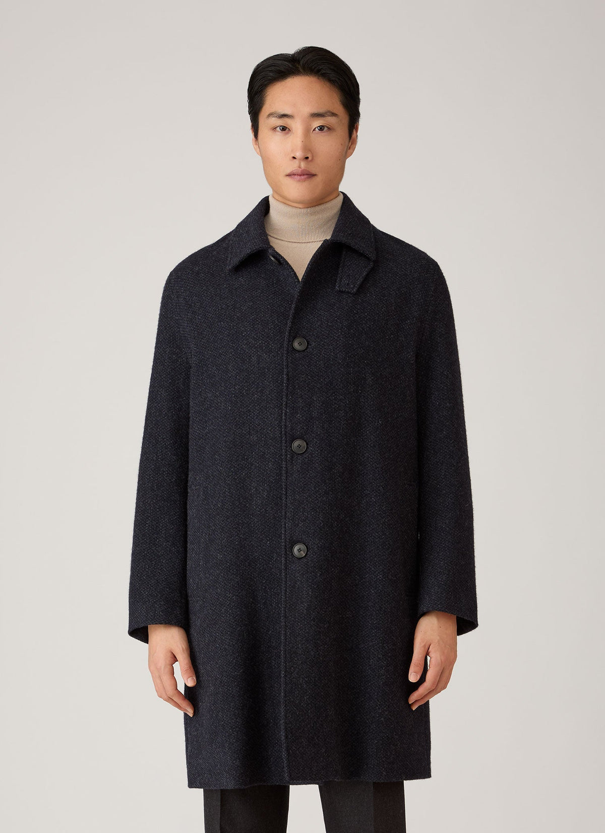Pardessus droit en agneau, tweed marine, boutons en corne