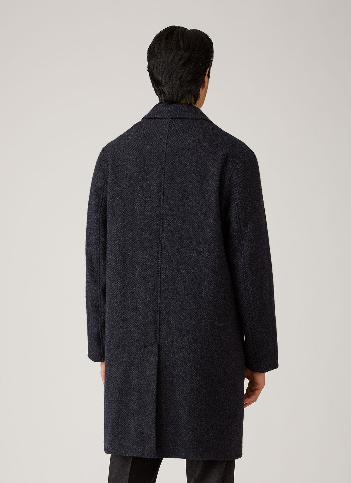 Pardessus droit en agneau, tweed marine, boutons en corne