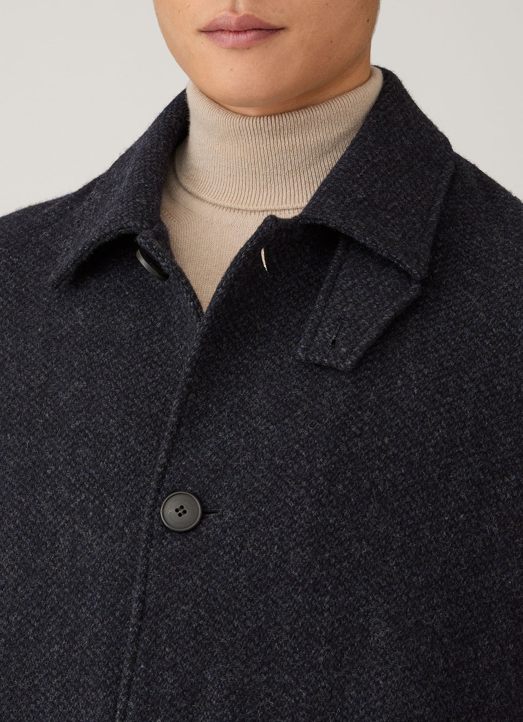 Pardessus droit en agneau, tweed marine, boutons en corne