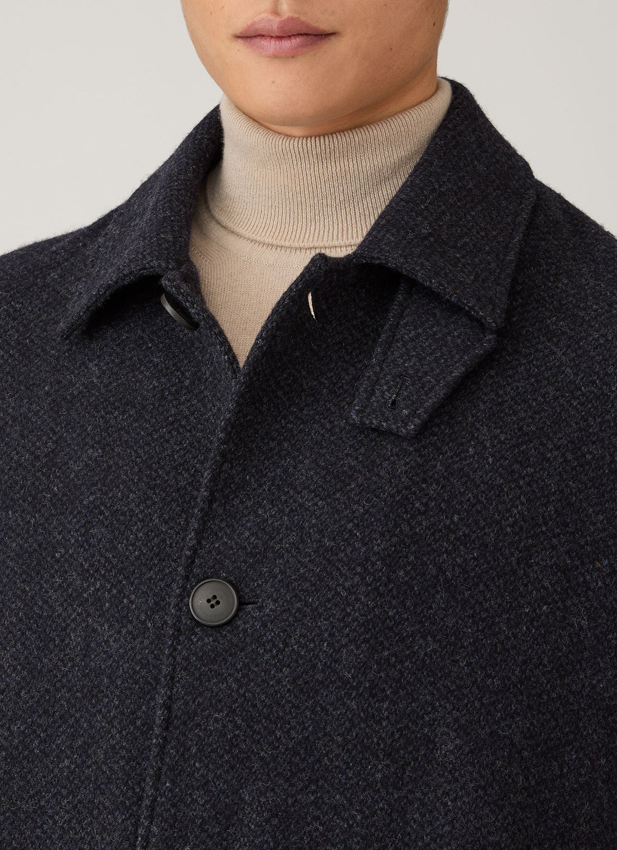 Pardessus droit en agneau, tweed marine, boutons en corne