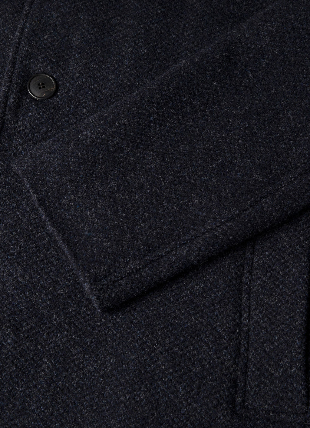 Pardessus droit en agneau, tweed marine, boutons en corne