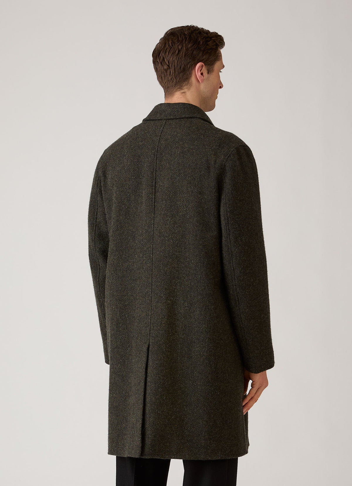 Pardessus en tweed de laine d'agneau vert loden coupe classique avec boutons en corne