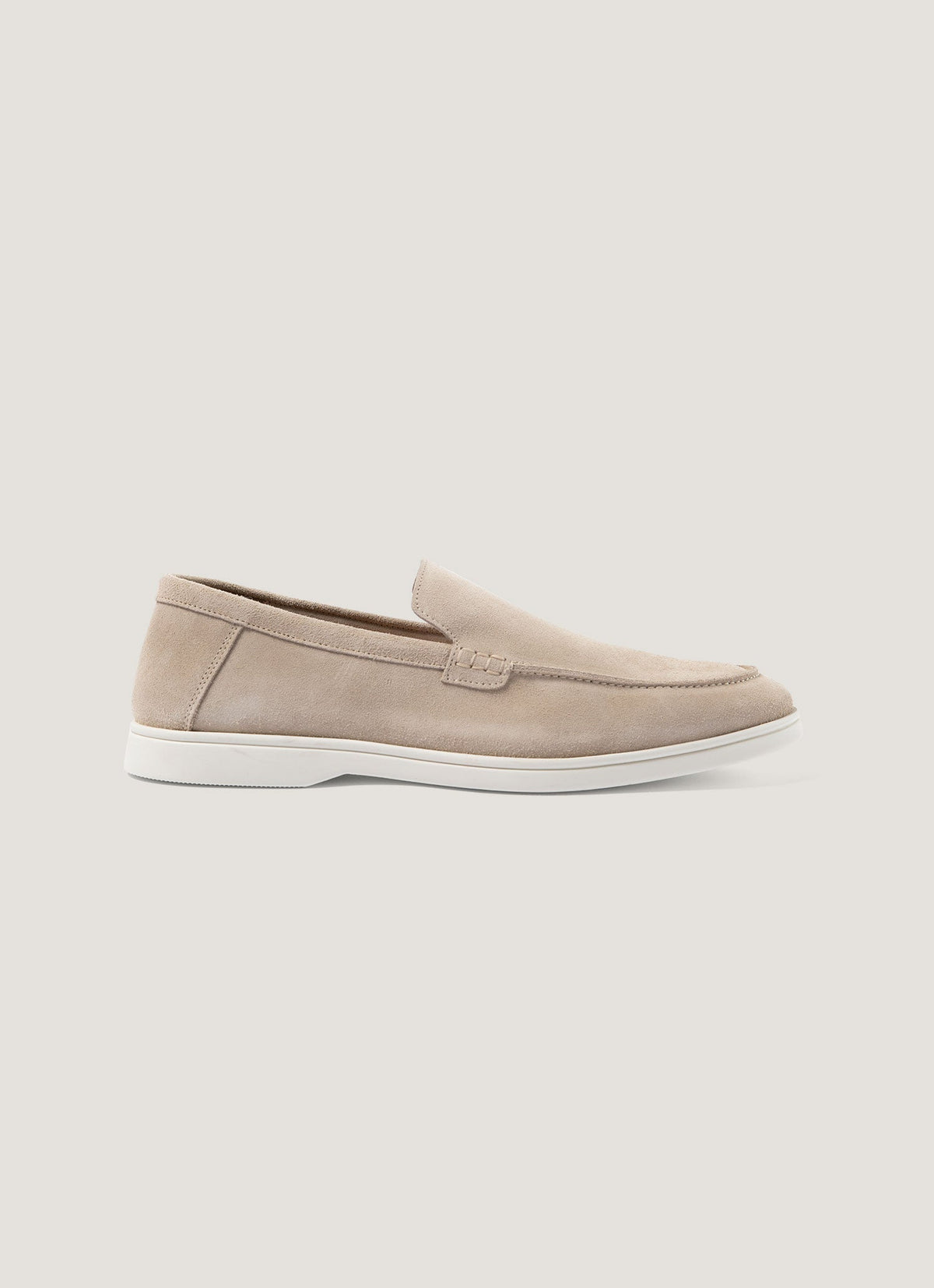 Mocassins pour homme en daim sable avec semelle en caoutchouc blanc