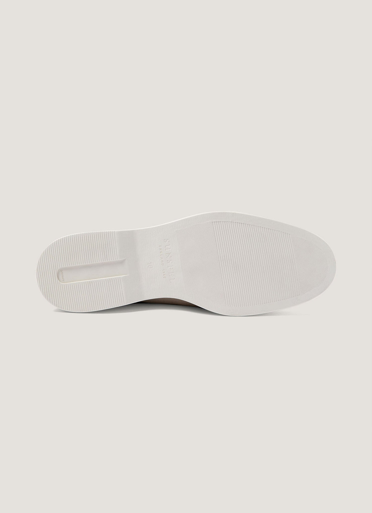 Mocassins pour homme en daim sable avec semelle en caoutchouc blanc