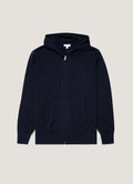 Sweat à capuche zippé en cachemire bleu marine pour homme avec poches plaquées Coupe droite