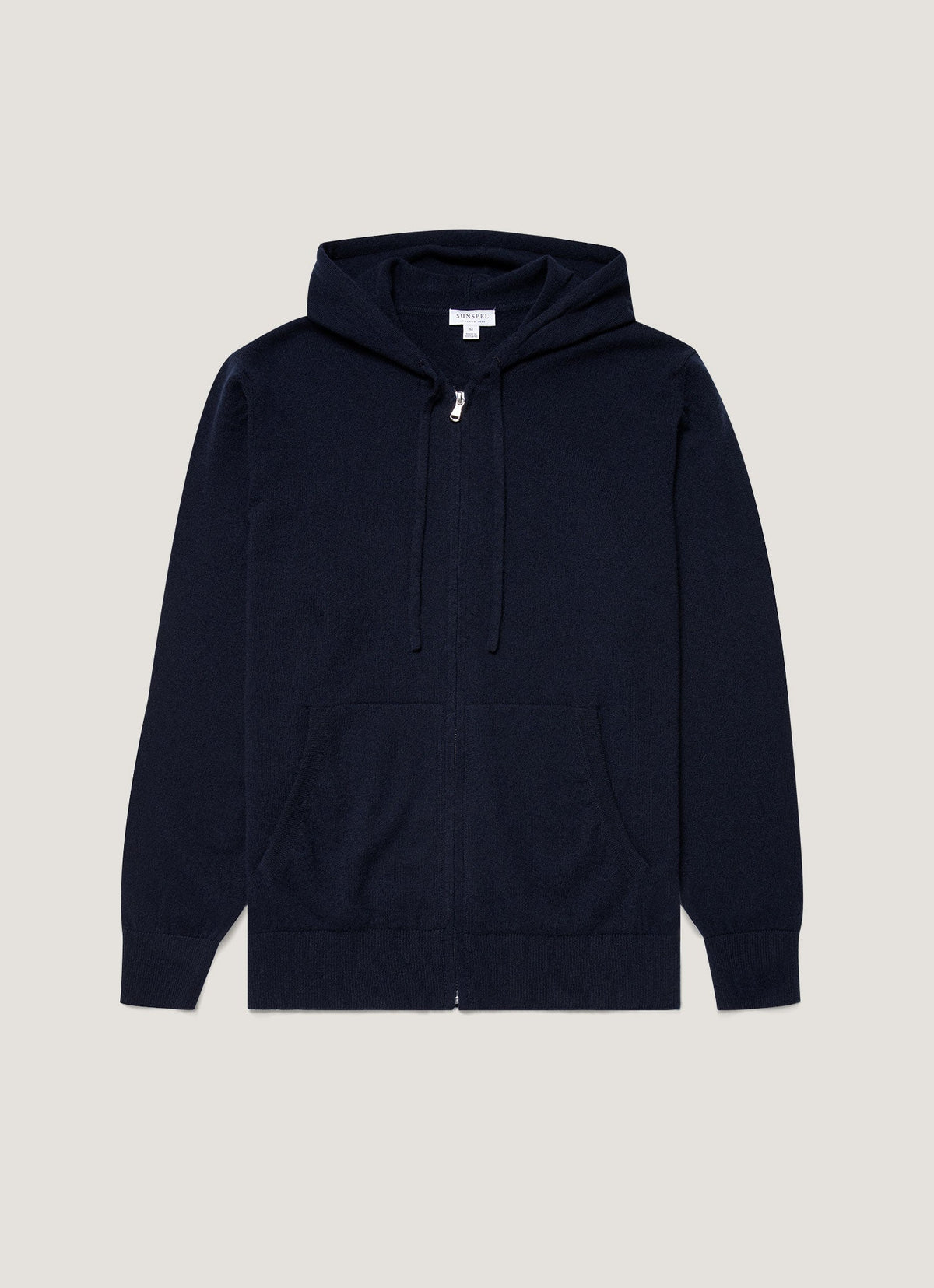Sweat à capuche zippé en cachemire bleu marine pour homme avec poches plaquées Coupe droite