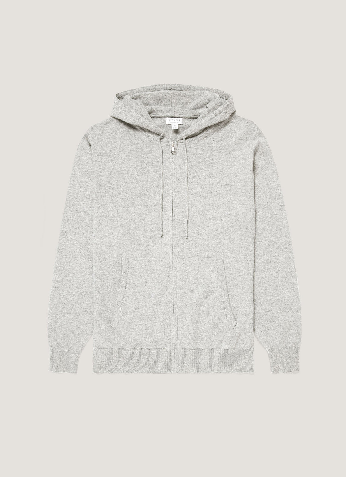 Sweat à capuche en cachemire entièrement zippé gris mélangé avec poches plaquées