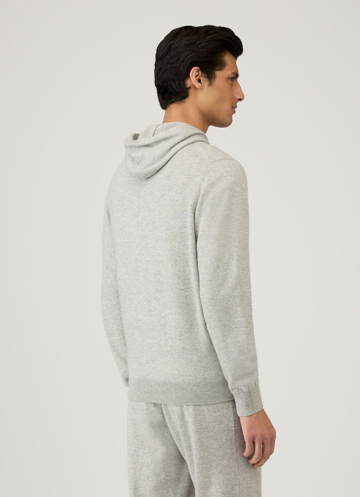 Sweat à capuche en cachemire entièrement zippé gris mélangé avec poches plaquées