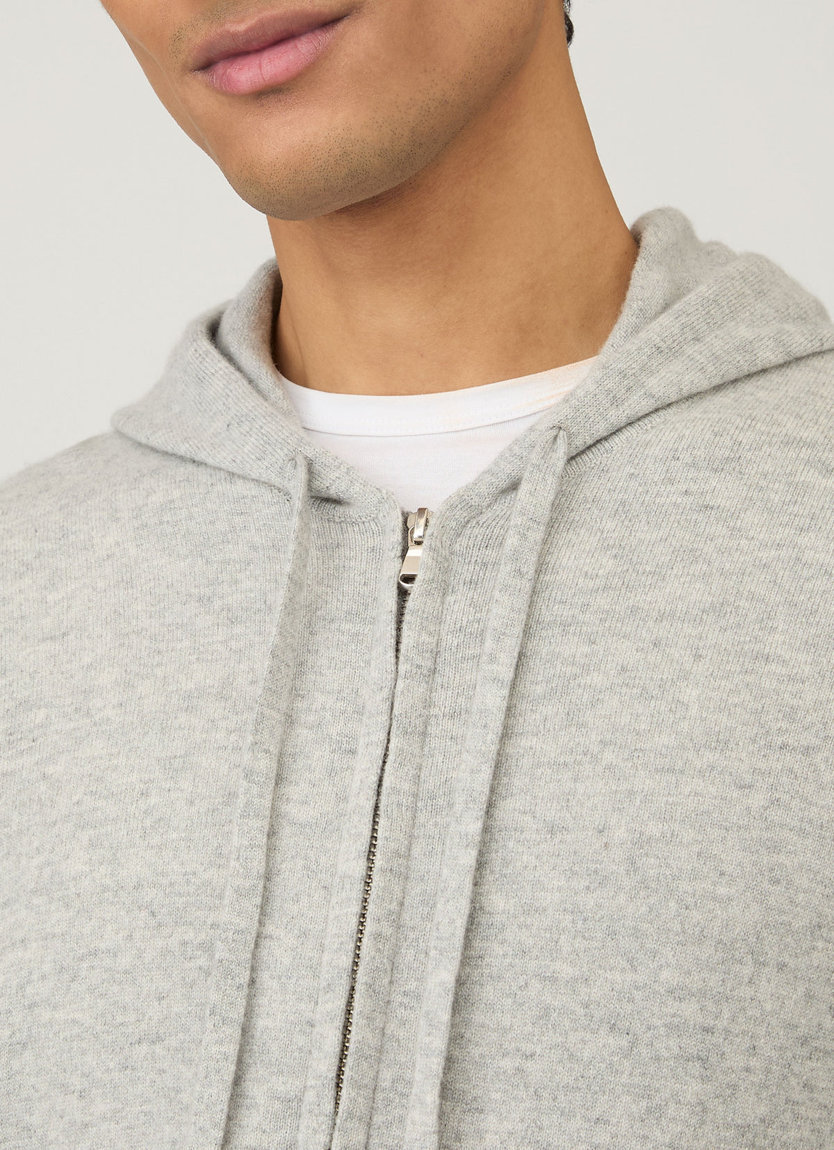 Sweat à capuche en cachemire entièrement zippé gris mélangé avec poches plaquées