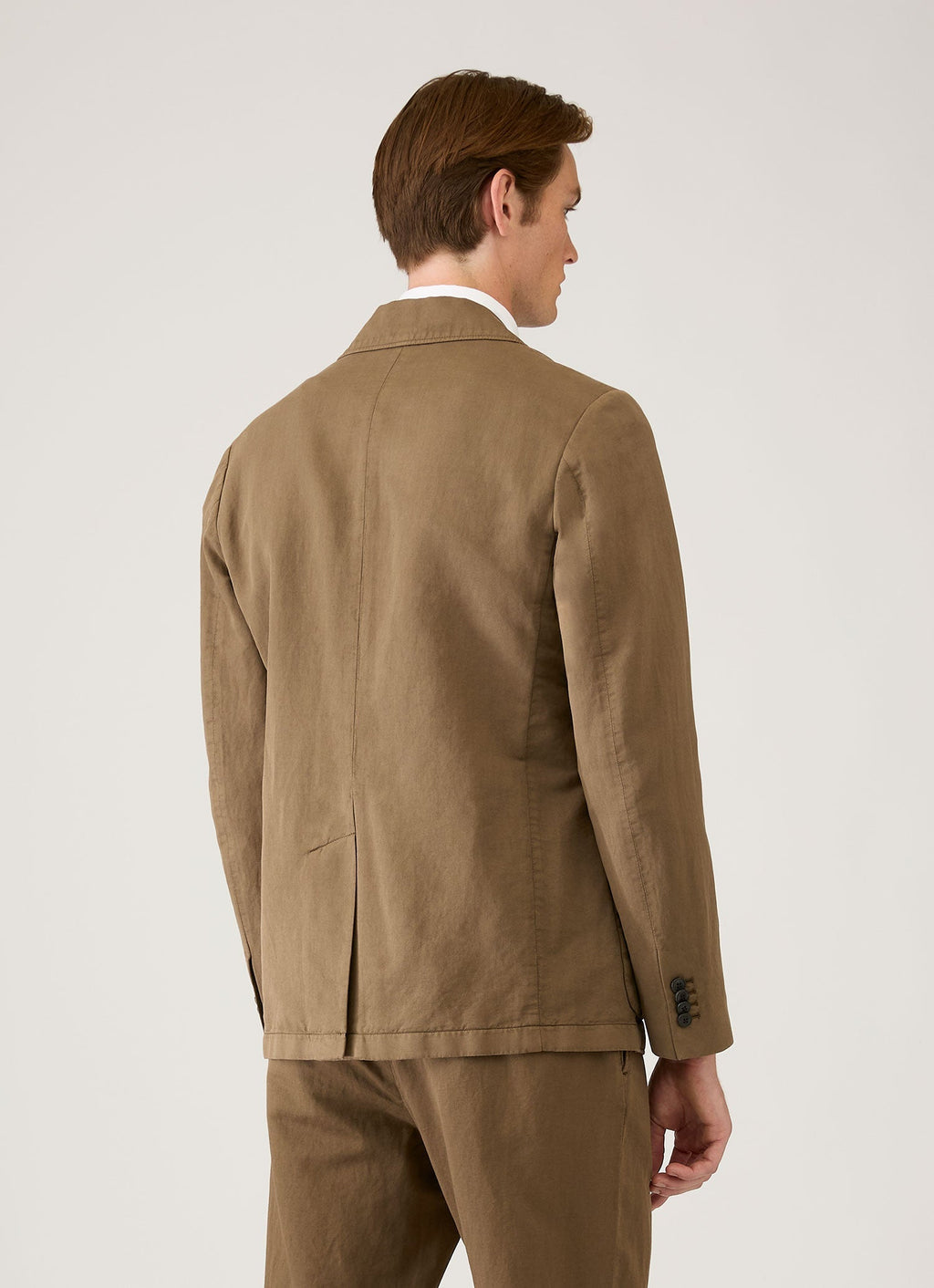 Blazer déstructuré en coton et lin marron cèdre foncé, veste à simple boutonnage deux boutons