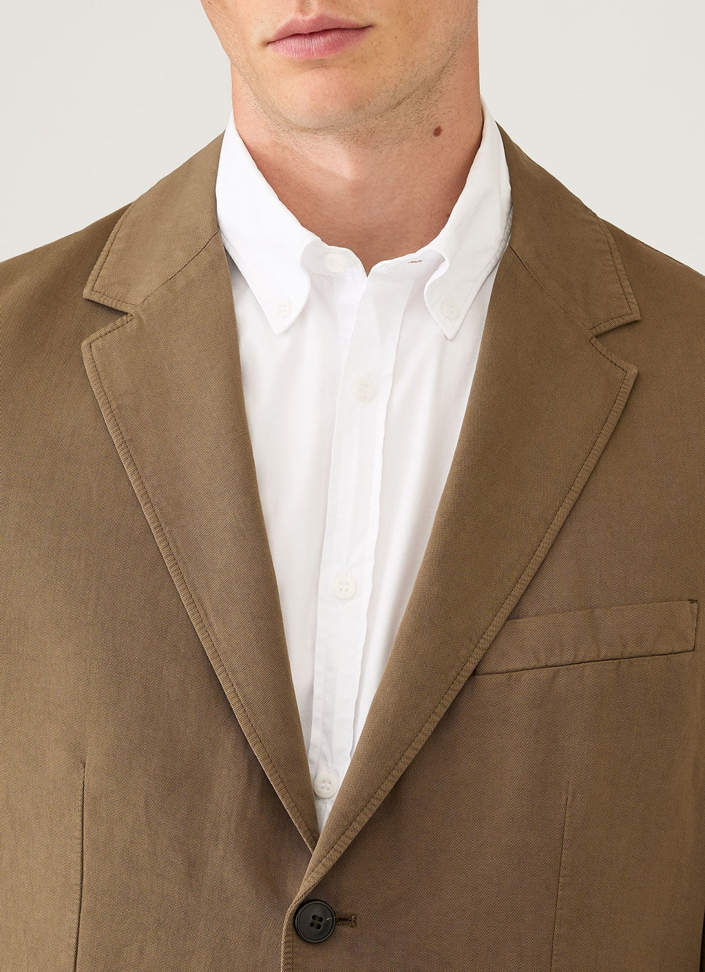 Blazer déstructuré en coton et lin marron cèdre foncé, veste à simple boutonnage deux boutons