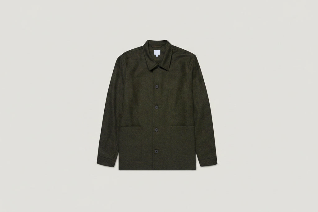 Veste décontractée surchemise boutonnée à double poche en laine vert olive