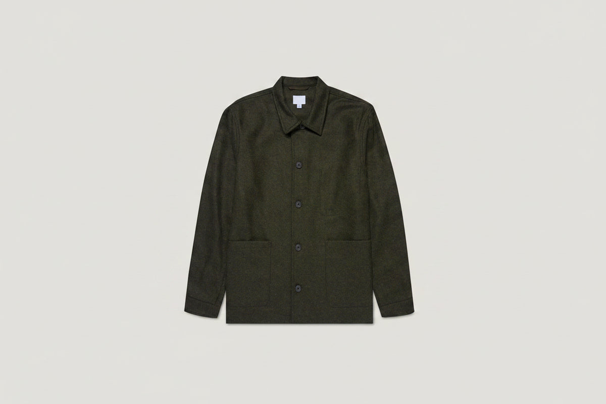 Veste décontractée surchemise boutonnée à double poche en laine vert olive