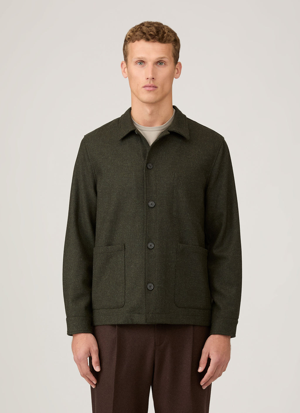 Veste décontractée surchemise boutonnée à double poche en laine vert olive