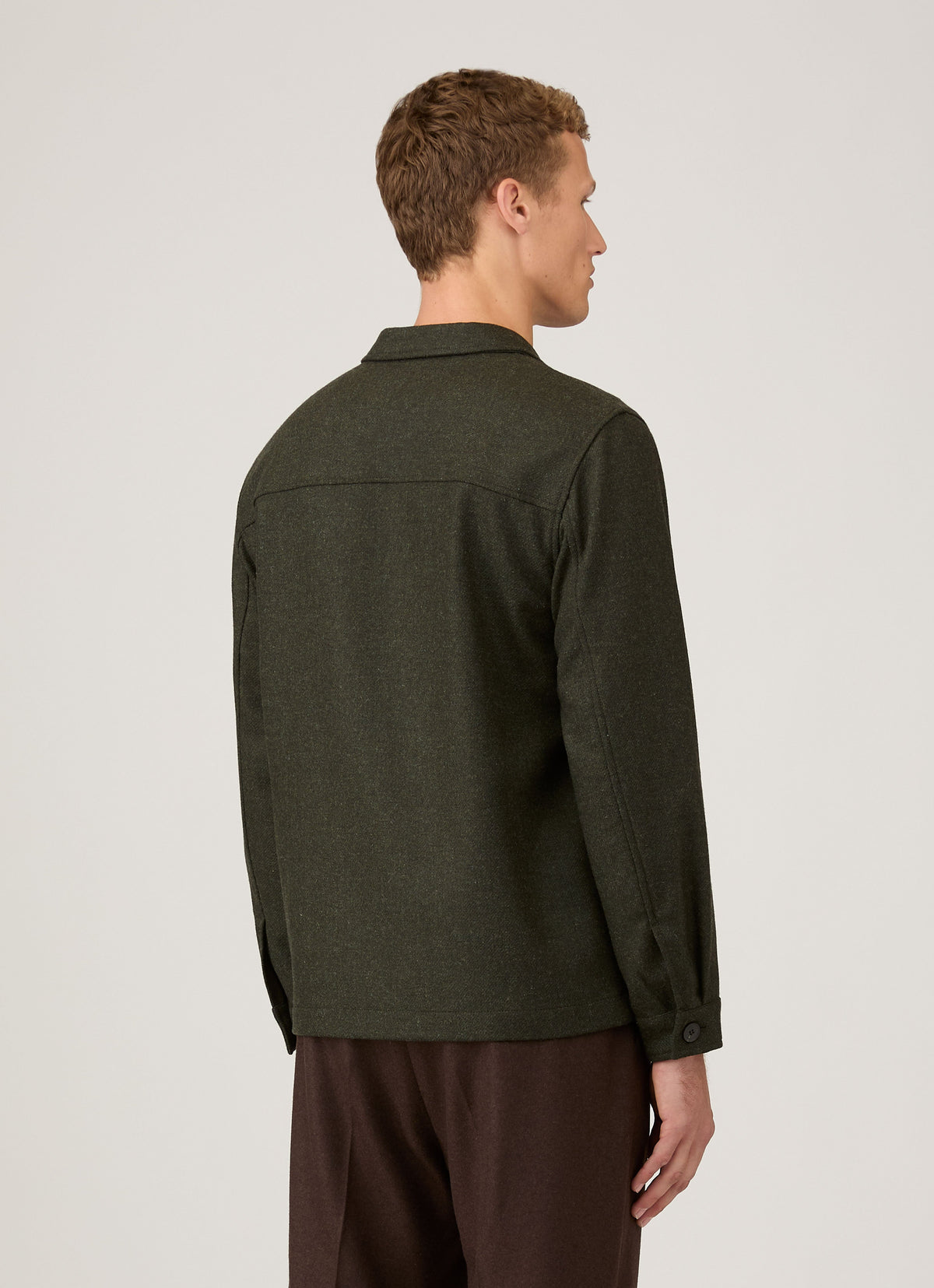 Veste décontractée surchemise boutonnée à double poche en laine vert olive