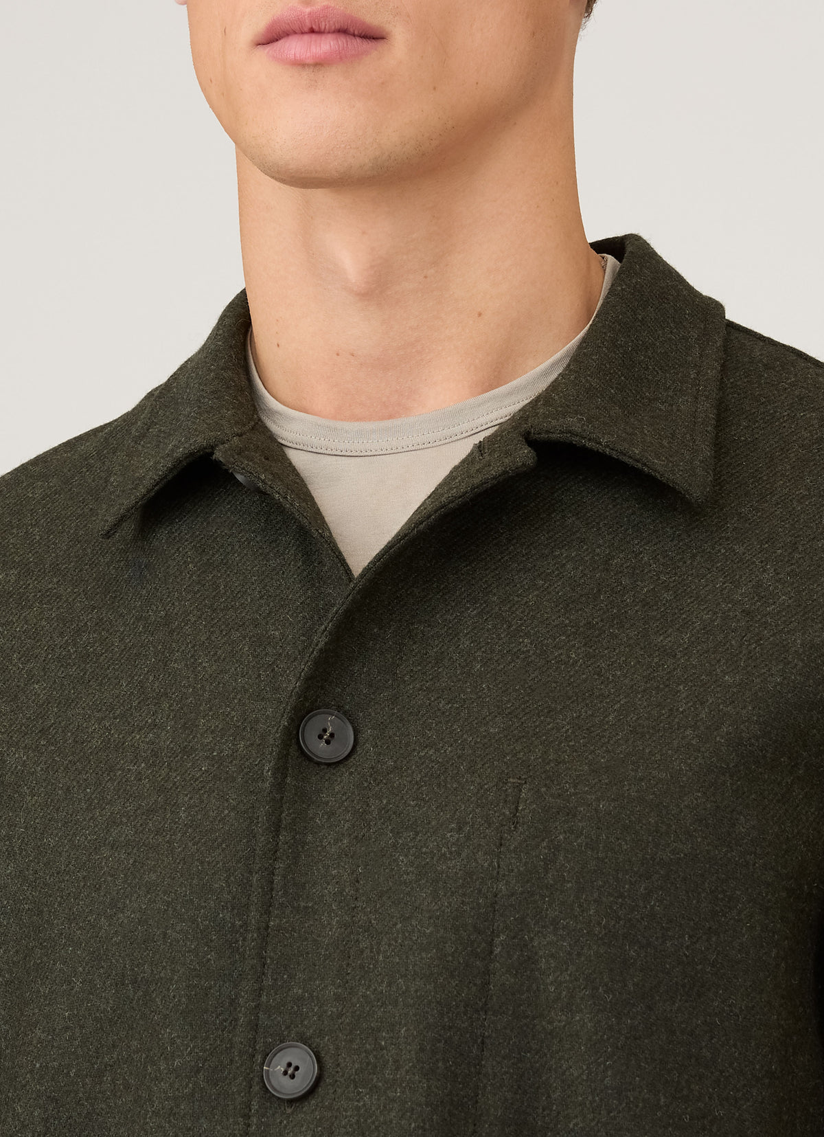 Veste décontractée surchemise boutonnée à double poche en laine vert olive