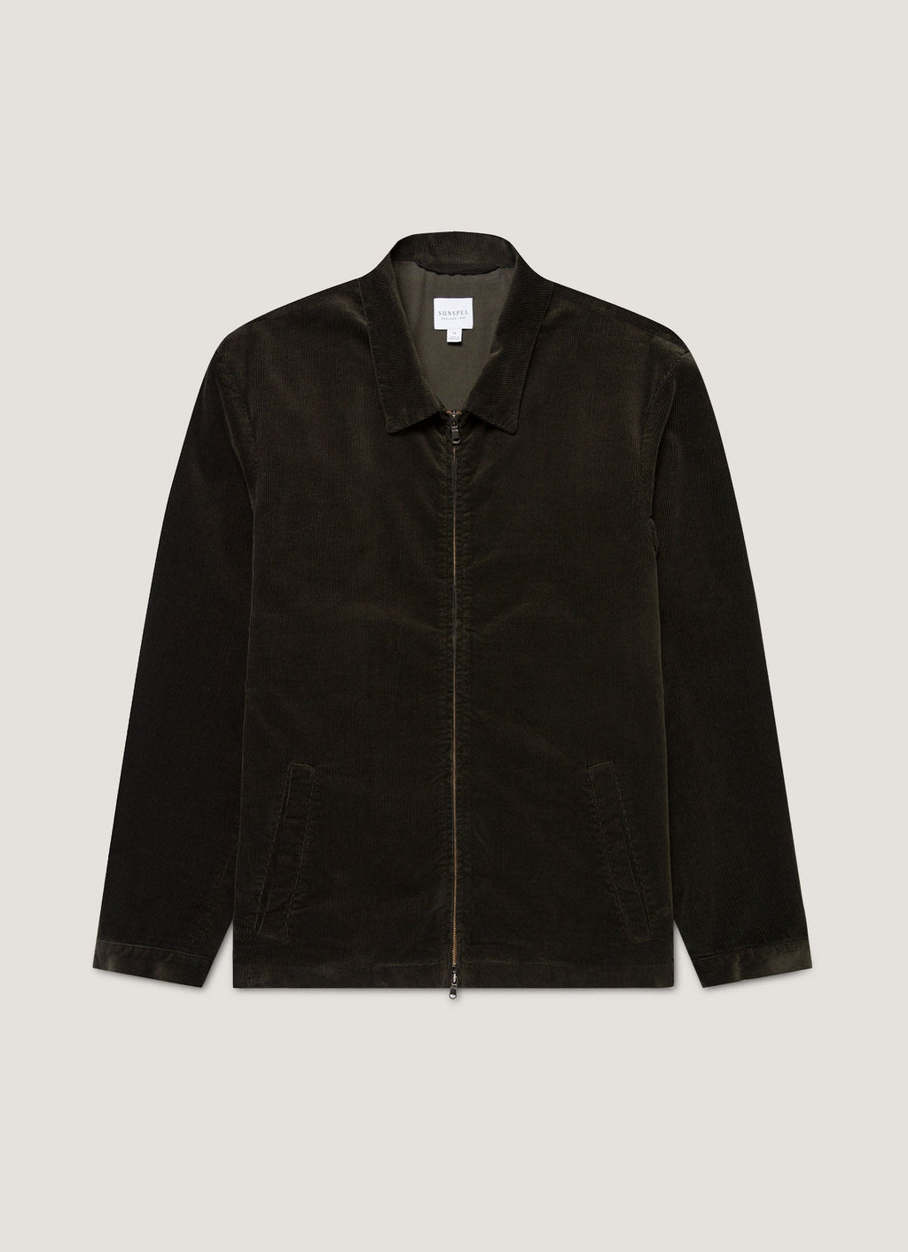 Blouson Harrington zippé en velours côtelé teint en pièce vert foncé Coupe classique