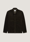 Blouson Harrington zippé en velours côtelé teint en pièce vert foncé Coupe classique