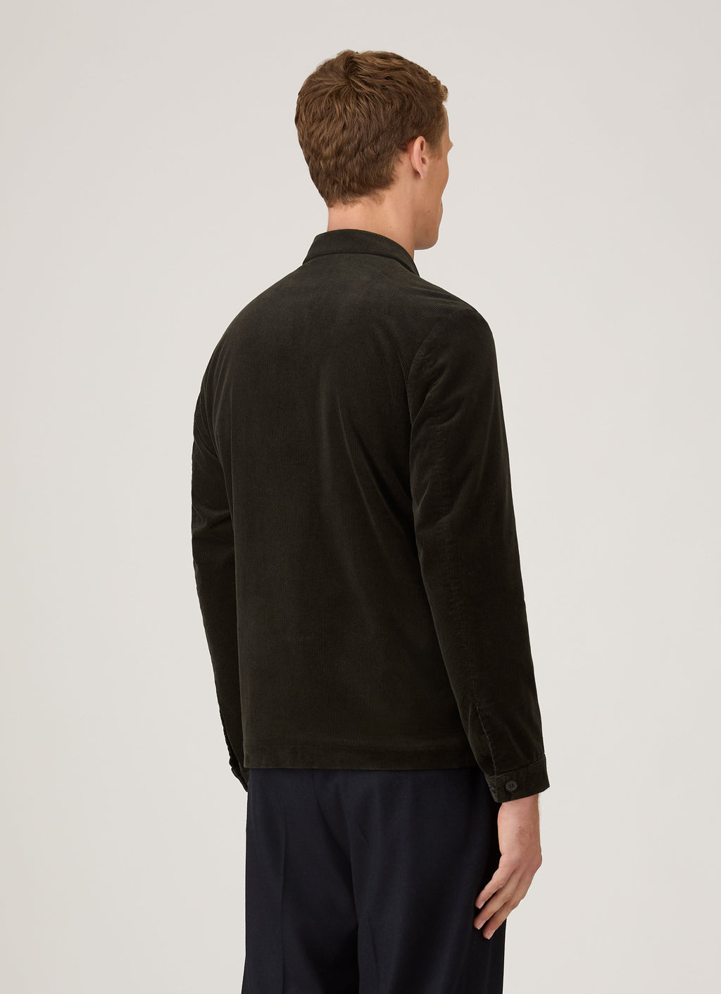 Blouson Harrington zippé en velours côtelé teint en pièce vert foncé Coupe classique