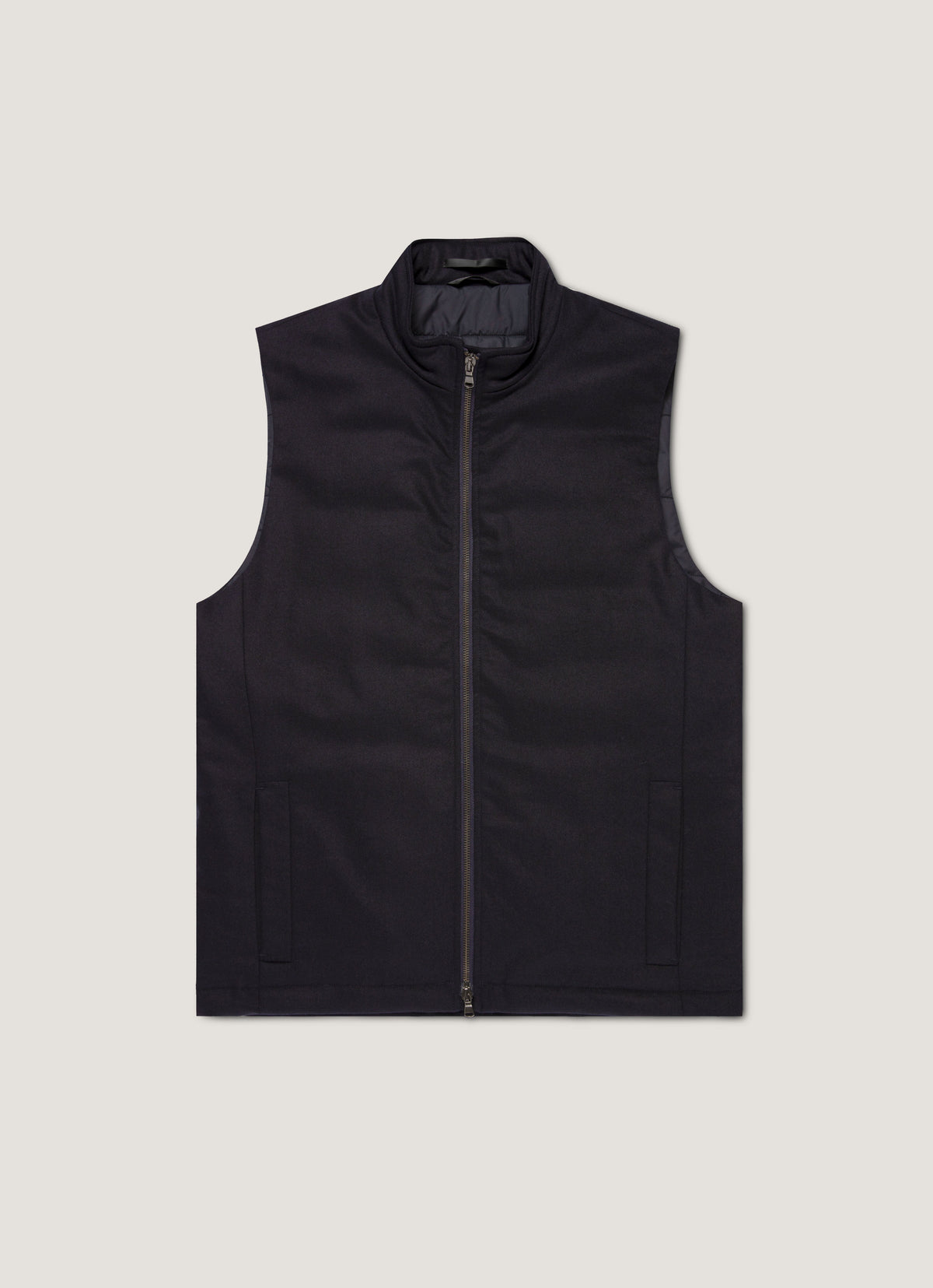 Gilet sans manches zippé en cachemire et laine mérinos bleu marine pour homme