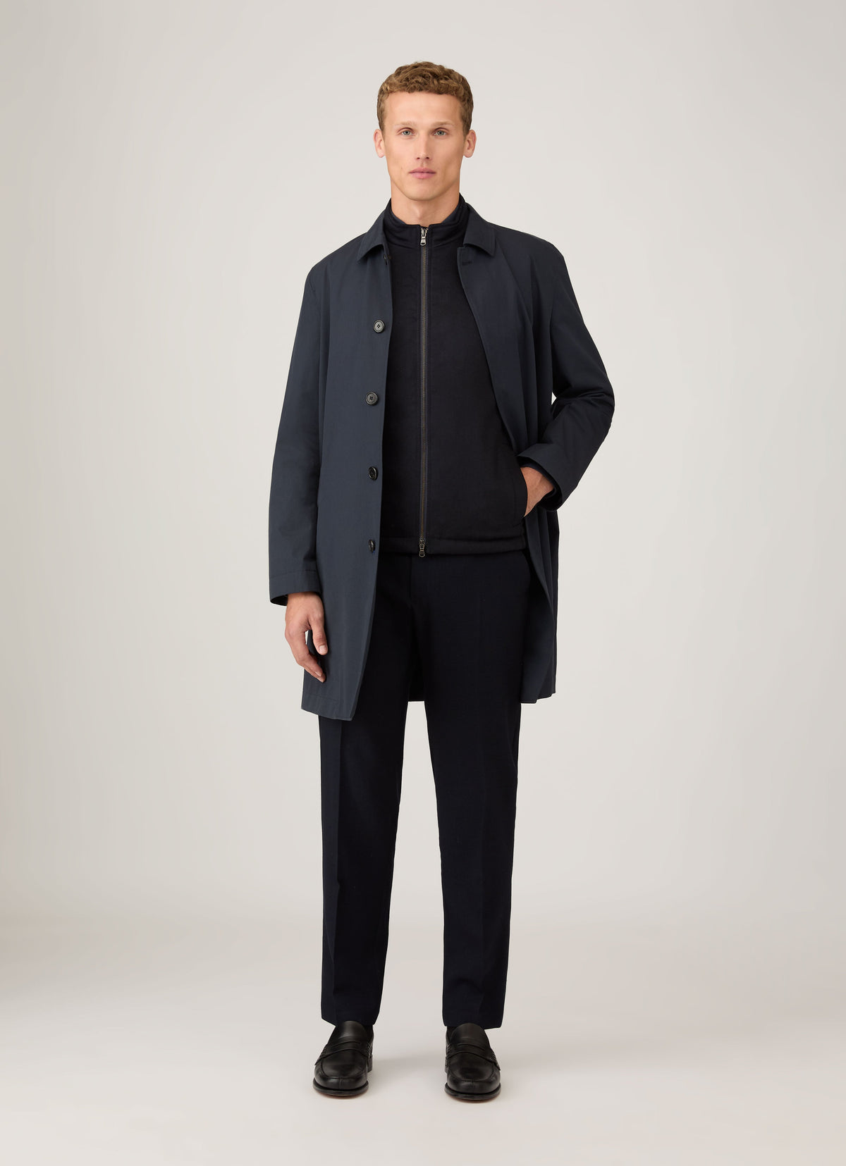 Gilet sans manches zippé en cachemire et laine mérinos bleu marine pour homme