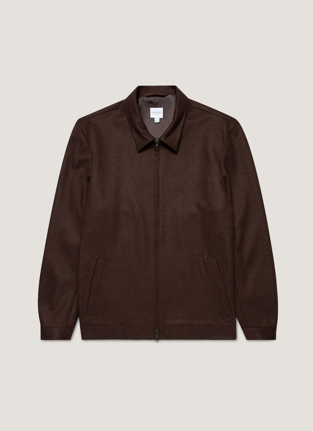 Blouson Harrington zippé en laine bouillie truffe entièrement doublé