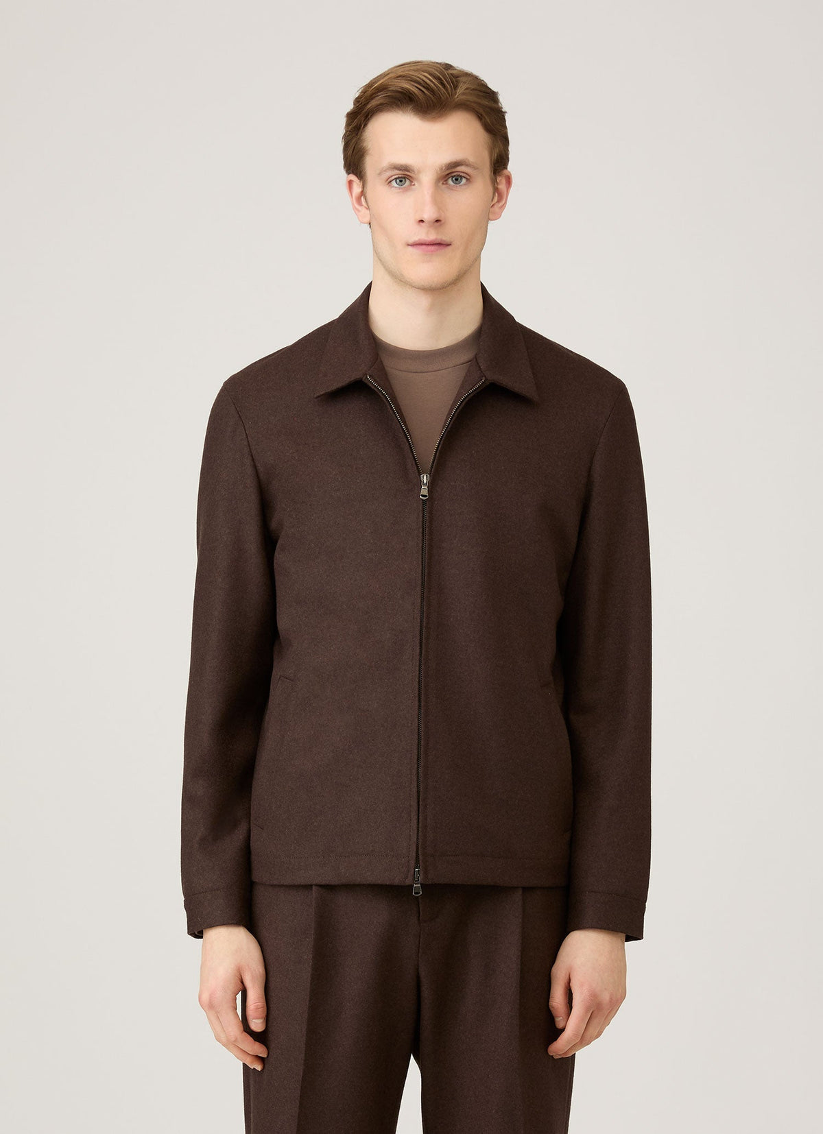Blouson Harrington zippé en laine bouillie truffe entièrement doublé