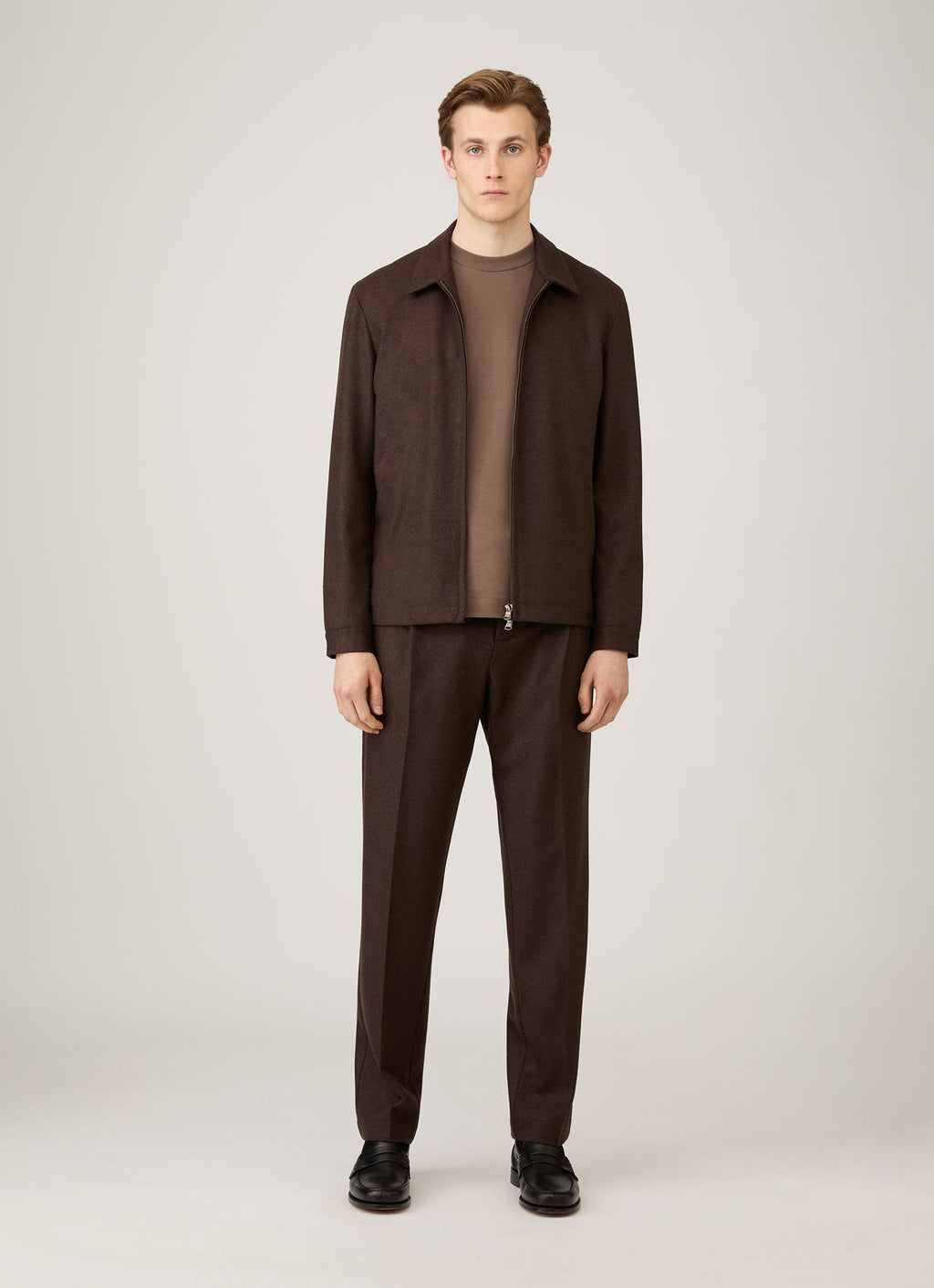 Blouson Harrington zippé en laine bouillie truffe entièrement doublé