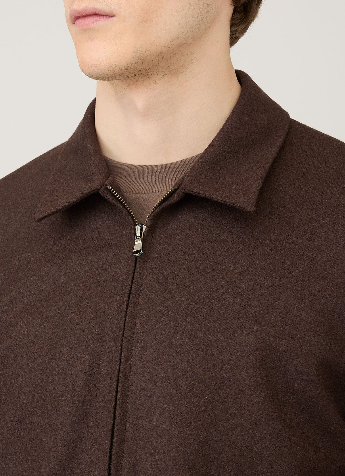 Blouson Harrington zippé en laine bouillie truffe entièrement doublé