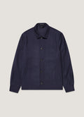 Veste boutonnée en sergé de laine bleu marine non structurée, demi-doublée, poches passepoilées