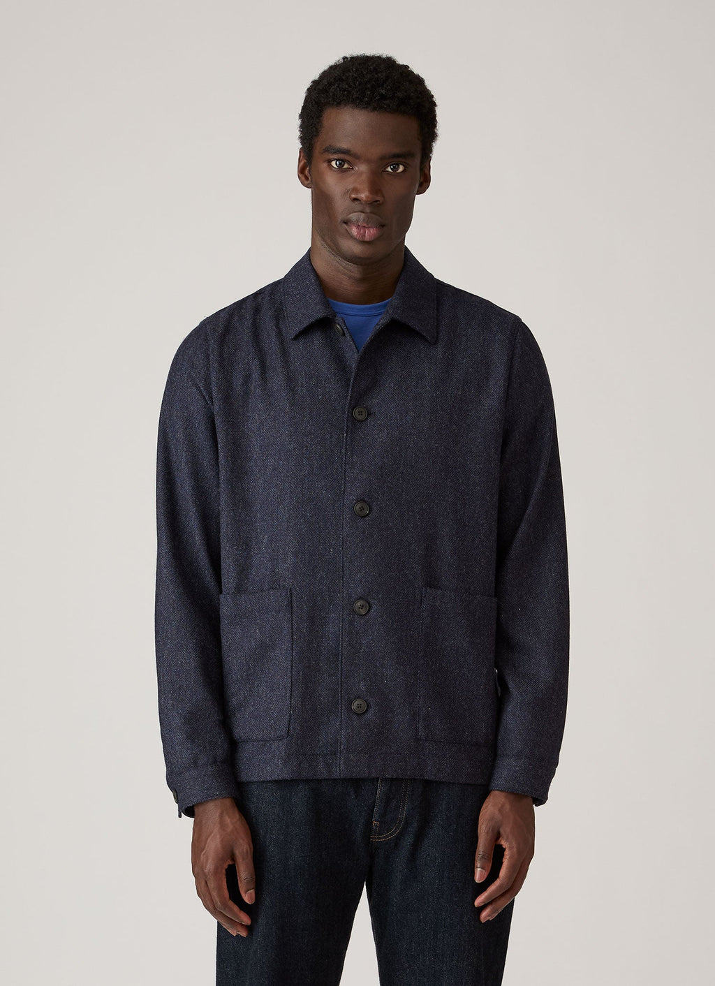 Veste de travail en sergé de laine coupe droite bleu ardoise mélangé