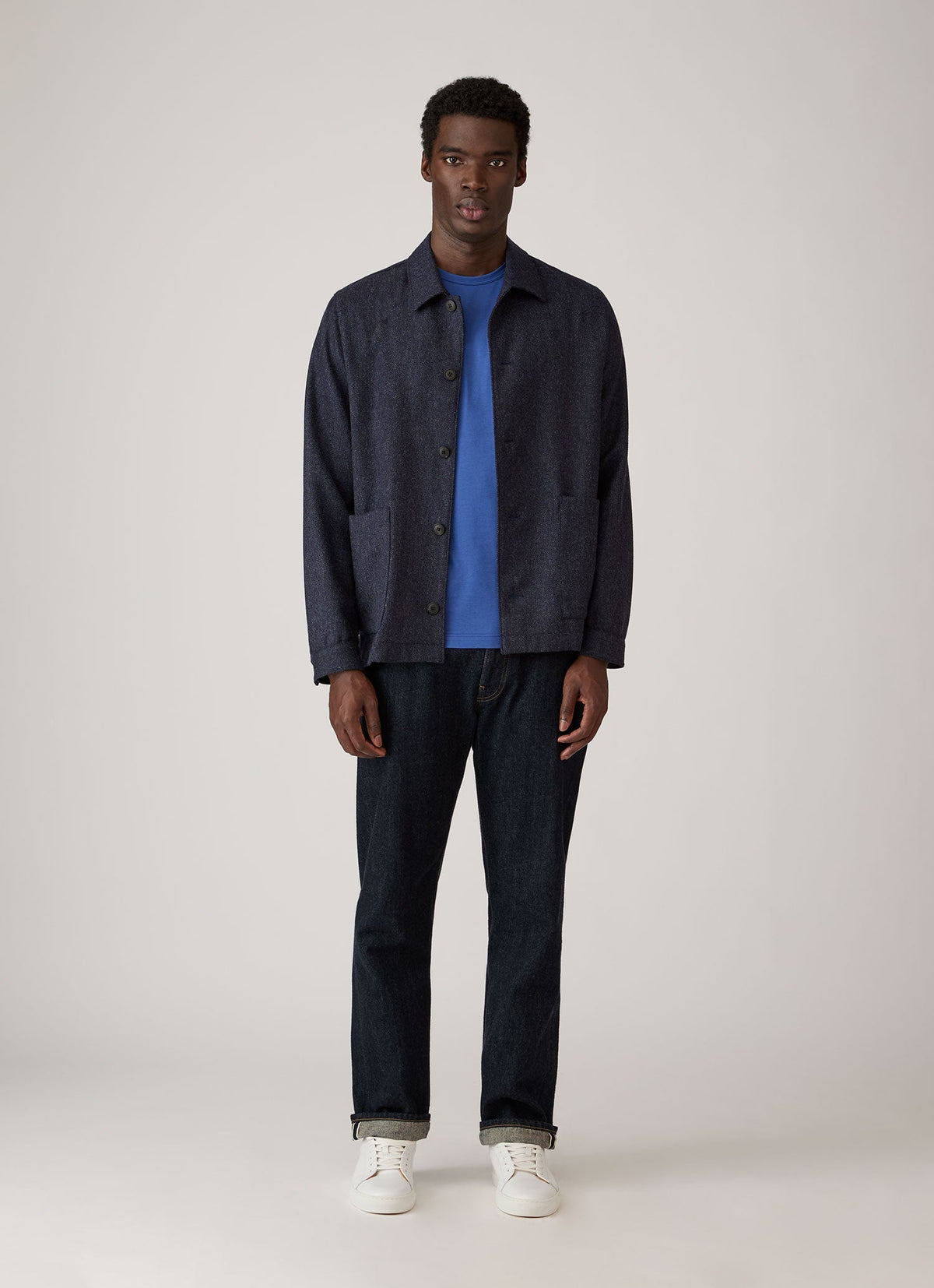 Veste de travail en sergé de laine coupe droite bleu ardoise mélangé
