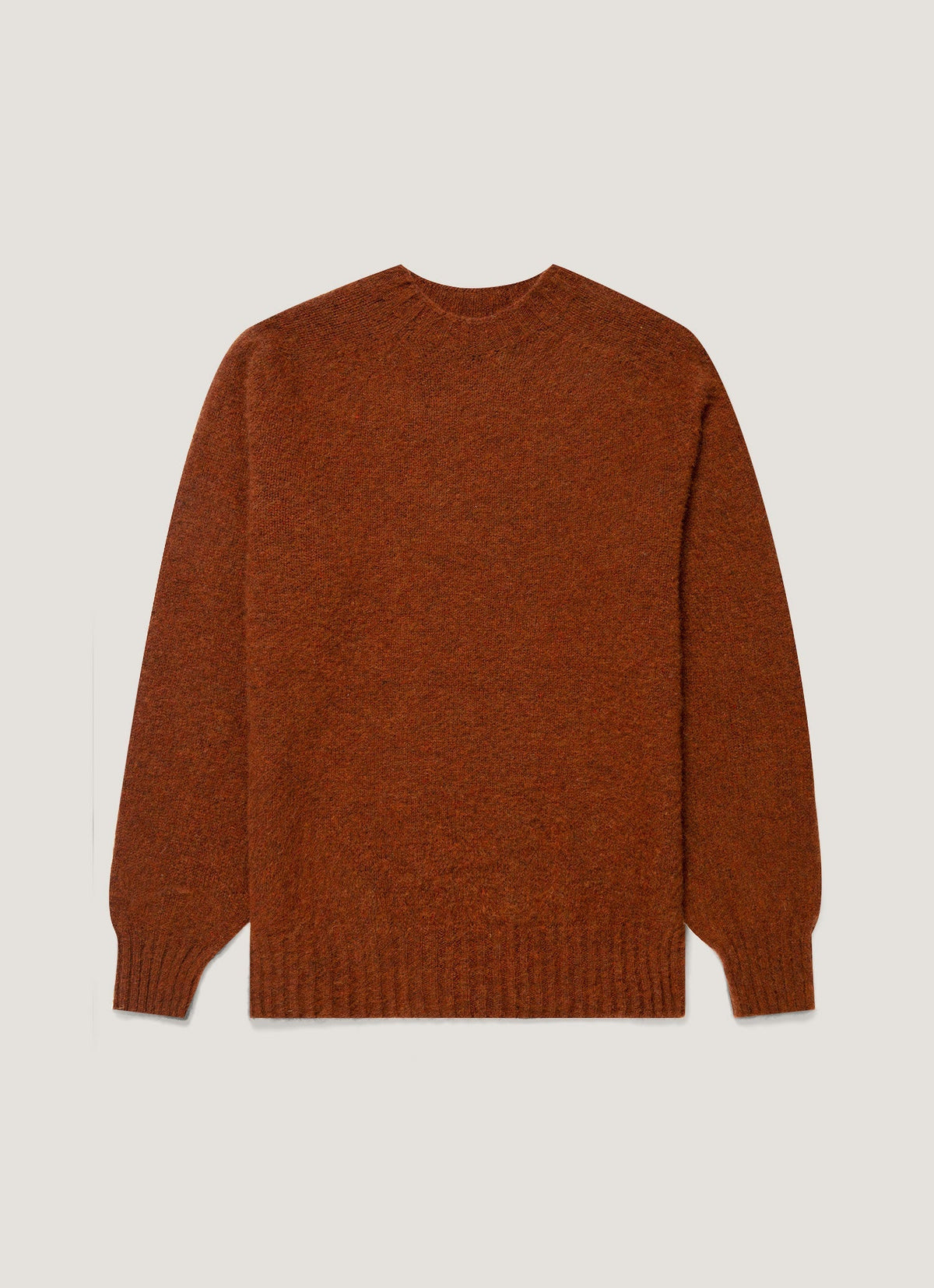 Pull ras du cou en laine d'agneau marron foncé tabac mélangé coupe droite