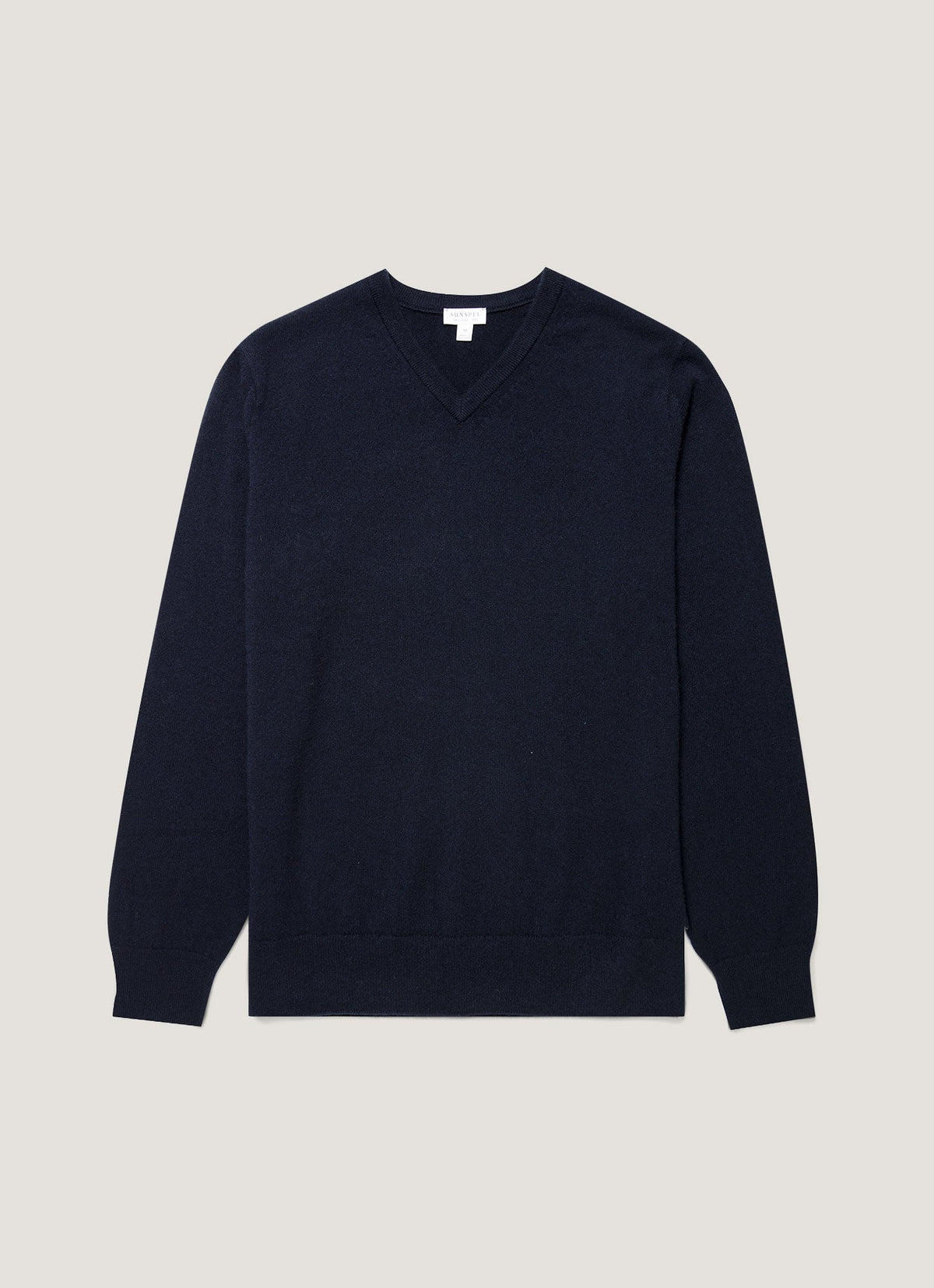 Pull en cachemire pur col V coupe droite bleu marine
