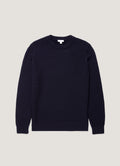 Pull ras du cou en laine mérinos tressée marine Coupe classique