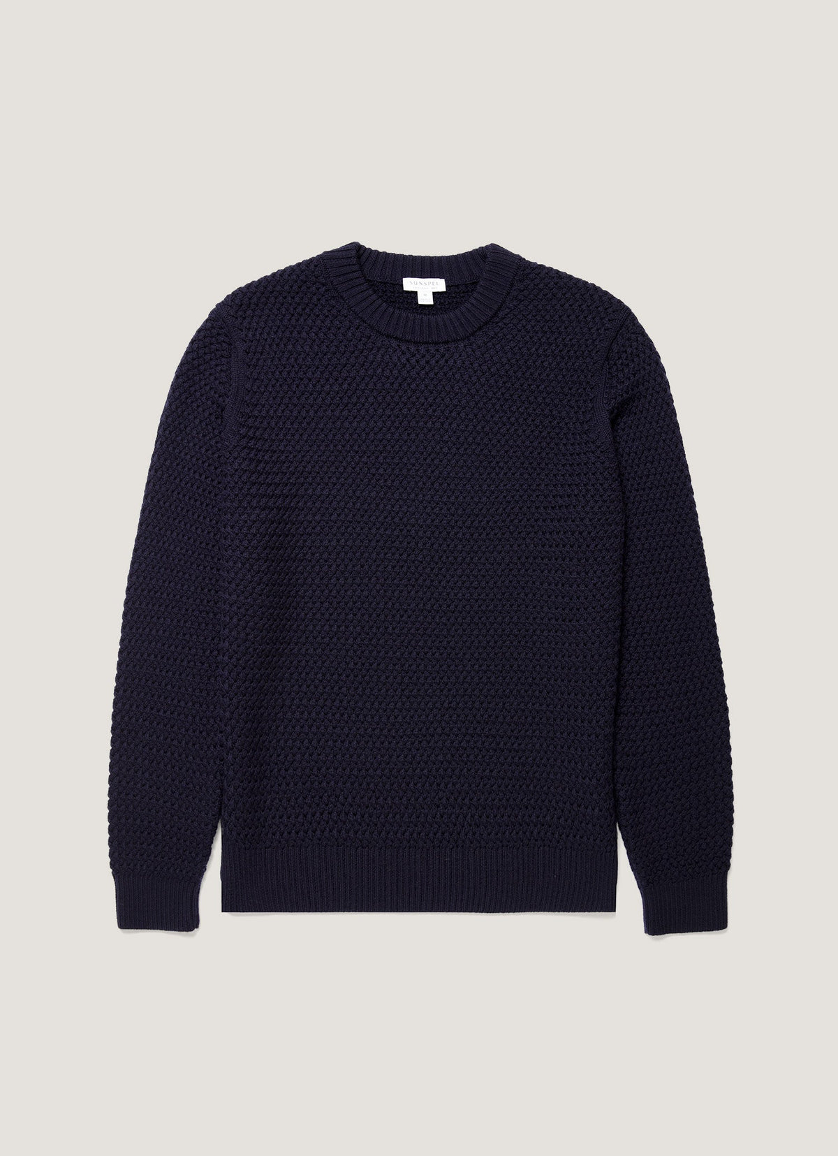 Pull ras du cou en laine mérinos tressée marine Coupe classique