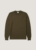 Pull ras du cou en laine mérinos tissage fantaisie coupe classique vert loden