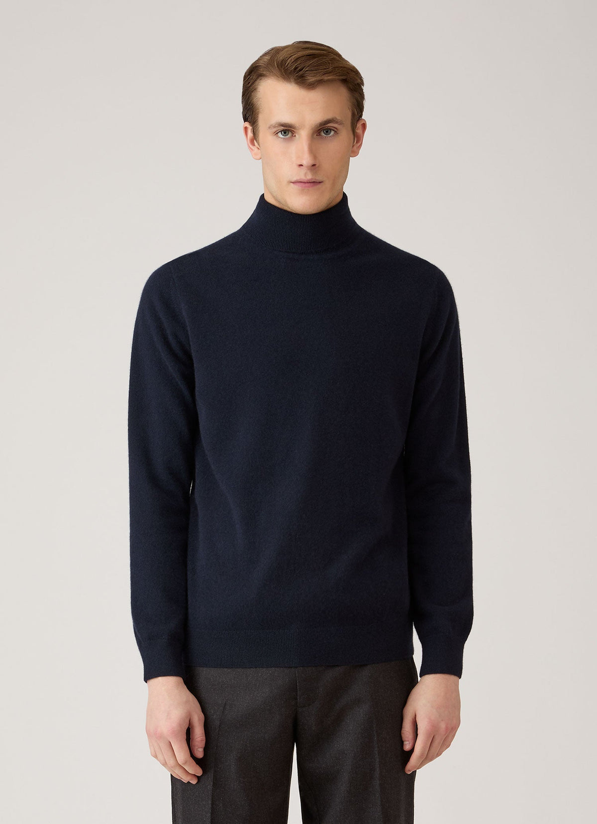 Pull col roulé en cachemire de catégorie A pour homme, coupe droite, bleu marine