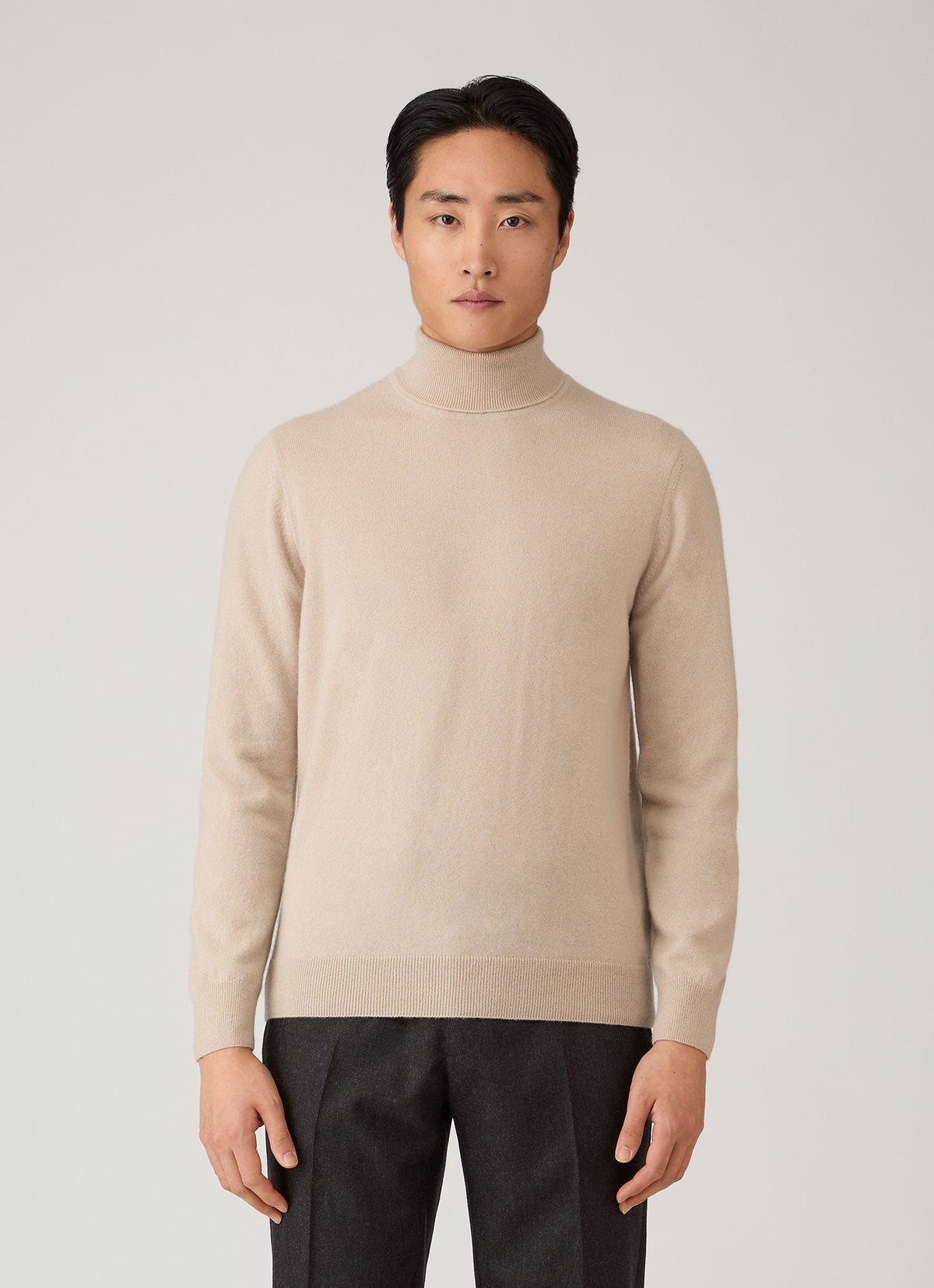 Pull col roulé 100 % Cachemire pour homme Coupe droite Crème Blanc cassé Maille