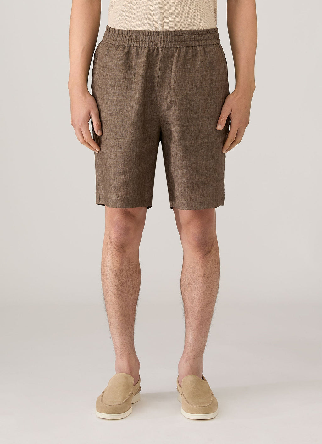 Shorts en lin décontracté avec cordon de serrage, taille élastique, marron, décontracté, été