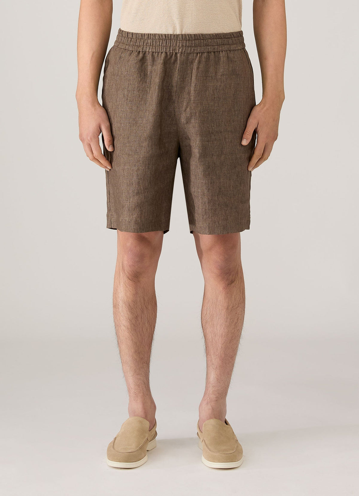 Shorts en lin décontracté avec cordon de serrage, taille élastique, marron, décontracté, été