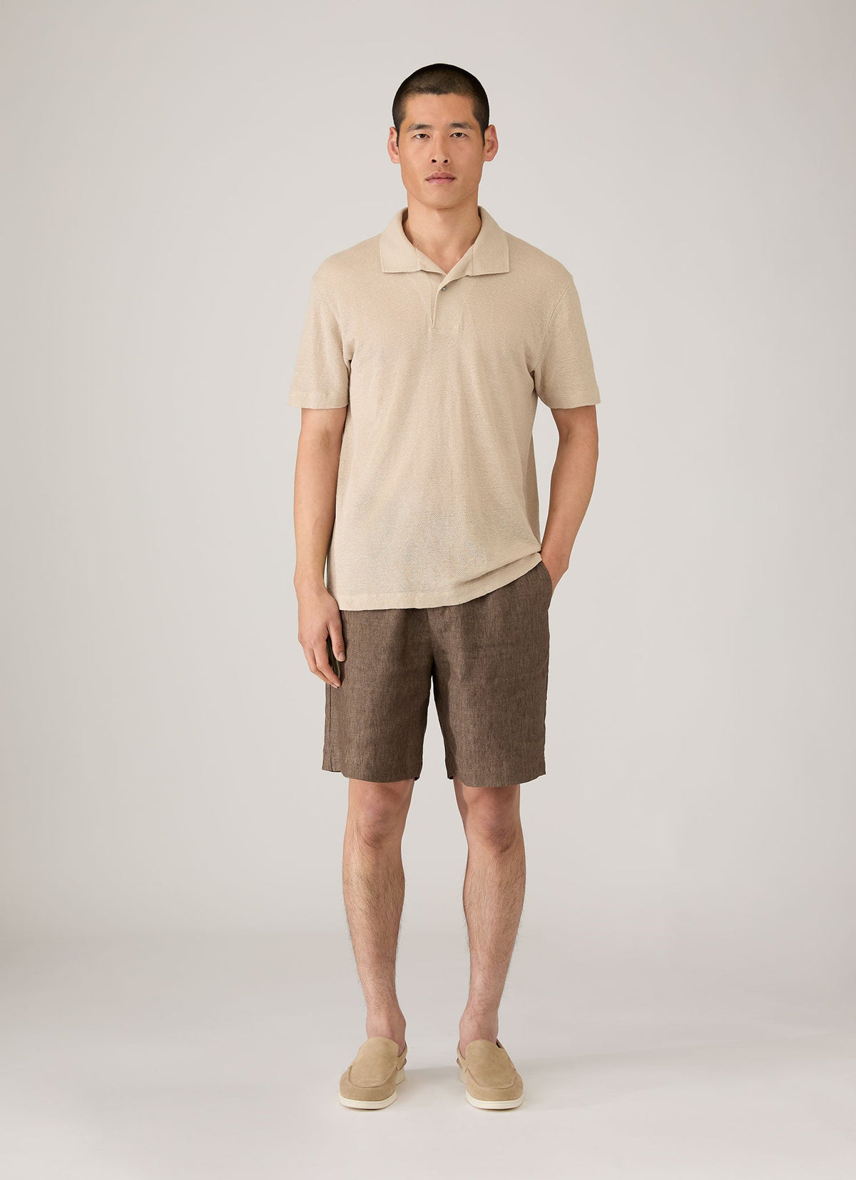 Shorts en lin décontracté avec cordon de serrage, taille élastique, marron, décontracté, été
