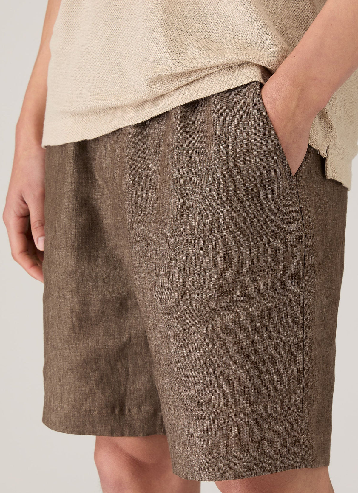 Shorts en lin décontracté avec cordon de serrage, taille élastique, marron, décontracté, été