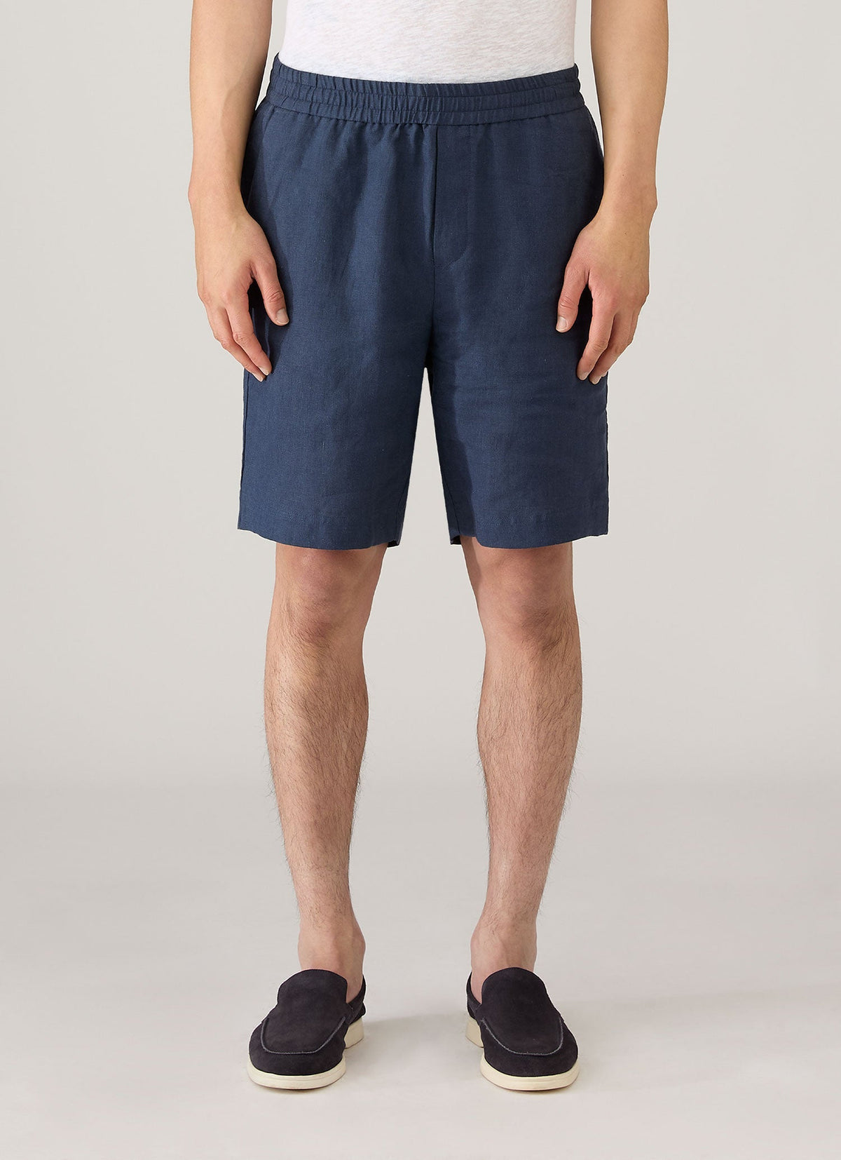 Shorts amples en lin bleu marine avec cordon de serrage, taille élastique, légers, pour l'été.