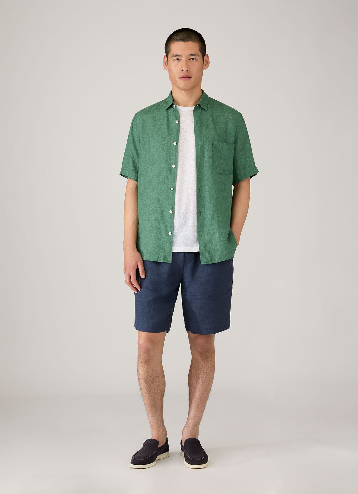 Shorts amples en lin bleu marine avec cordon de serrage, taille élastique, légers, pour l'été.