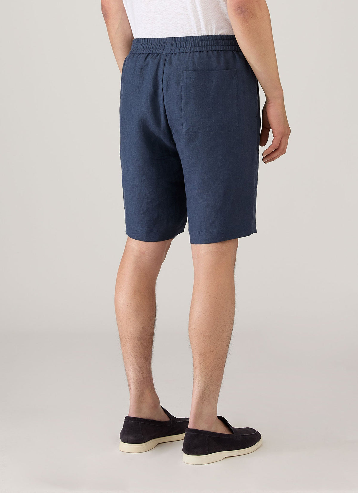 Shorts amples en lin bleu marine avec cordon de serrage, taille élastique, légers, pour l'été.